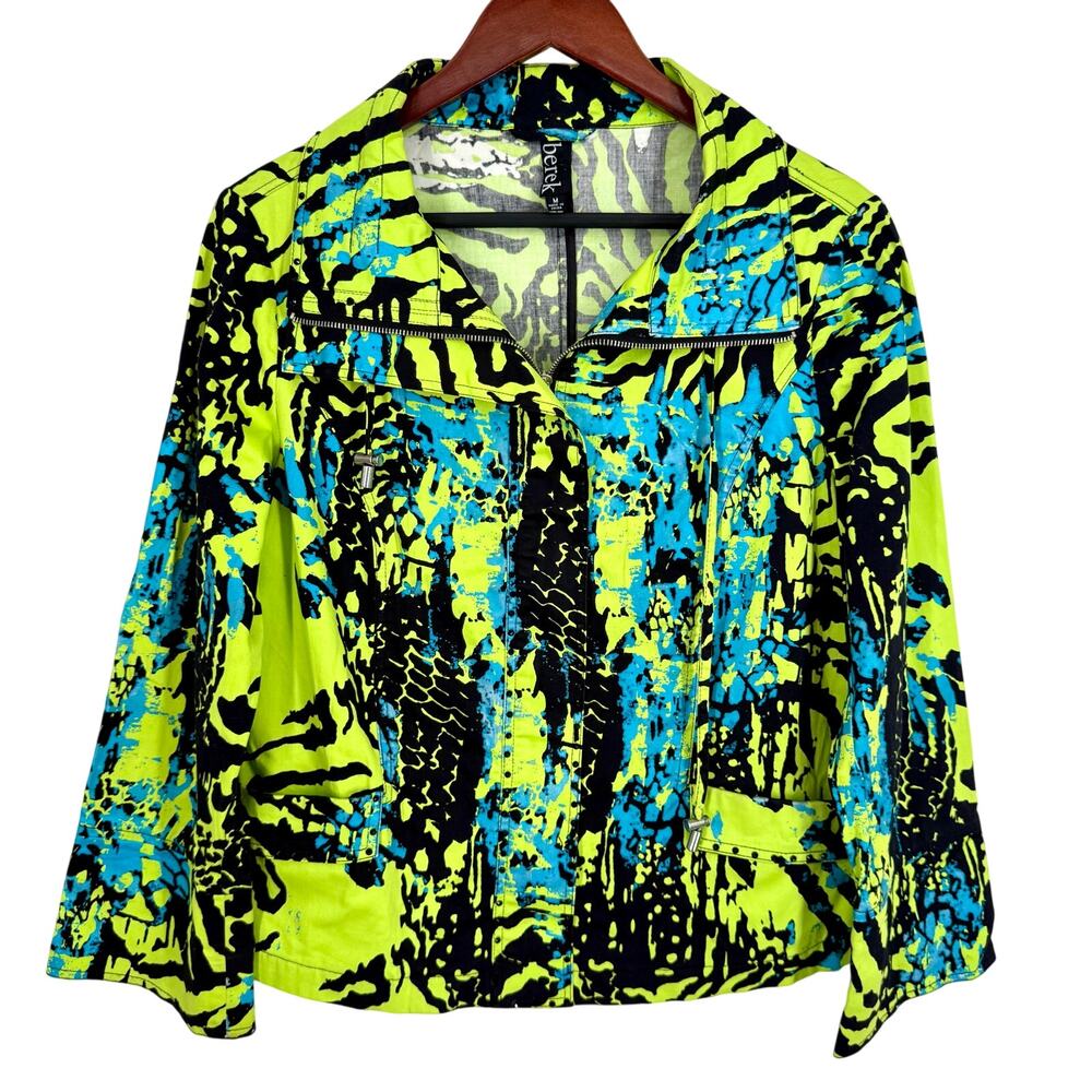 Berek Sz Medium Womens Wearable Art Neon Green Jacket Blouse Shirt Top Artsy